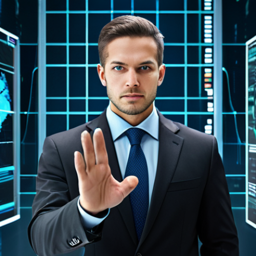 Home 4 A professional cybersecurity expert, fully clothed in a modest business suit, deeply focused on complex digital interfaces displaying abstract data streams and secure network visualisations in a high-tech Security Operations Center. The environment is modern and clean, conveying advanced technological protection. The expert is in a natural pose, exhibiting perfect anatomy, correct proportions, well-formed hands, proper finger count, and natural body proportions. This is a high-quality, professional photograph, safe for work, appropriate content, and fully clothed.