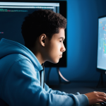 Home 12 실기 시험 대비를 위한 네트워크 보안 실습 - **A Focused Cybersecurity Student in a Virtual Lab:**
A young, determined cybersecurity student,...