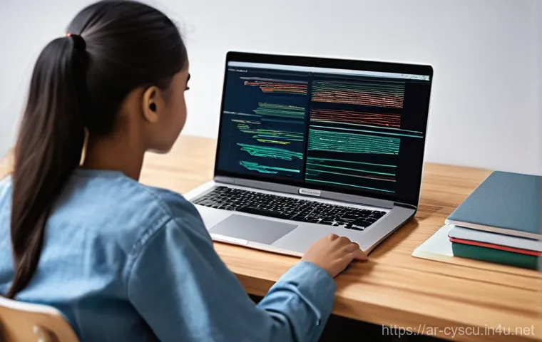 사이버보안 취업 성공기 - **Prompt:** "A young, diverse individual, either male or female, sits intently at a well-organized d...