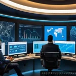 AI와 머신러닝이 보안에 미치는 영향 - A high-tech cybersecurity control room with diverse Arab professionals analyzing digital behavioral ...