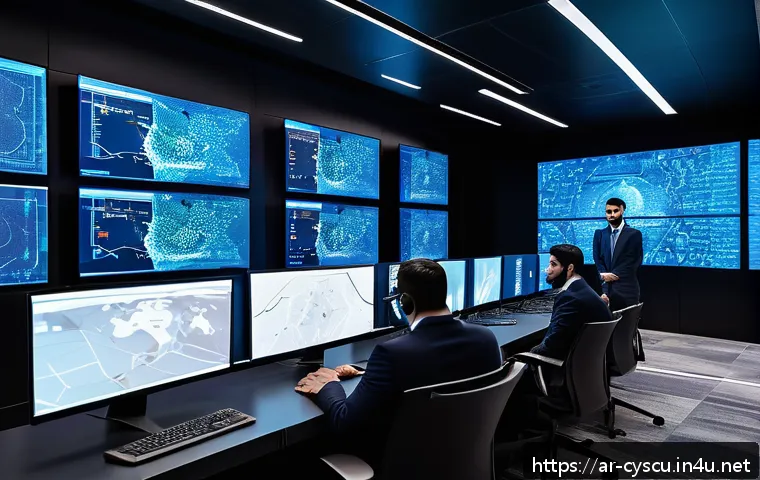 보안 관련 업계 뉴스 분석 및 트렌드 - A modern Middle Eastern cybersecurity operations center with diverse Arab professionals working inte...