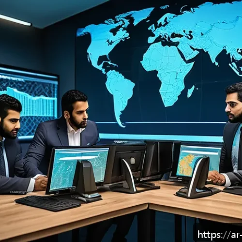 모의 해킹과 실제 해킹의 차이점 - A modern Middle Eastern cybersecurity office setting, featuring a diverse team of professionals wear...