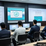 APT Advanced Persistent Threat  공격 사례와 방어법 - A modern corporate training room in a Middle Eastern office setting, with diverse Arabic-speaking em...